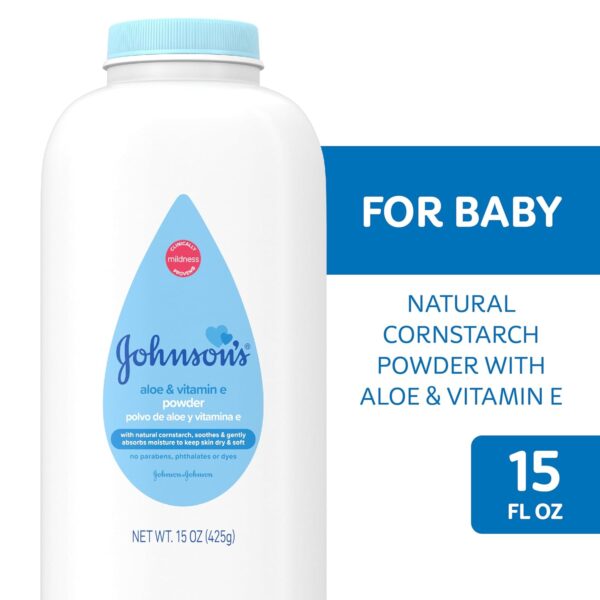 Johnson's Baby Powder with Naturally Derived Cornstarch, Aloe & Vitamin E for Delicate Skin - Image 3