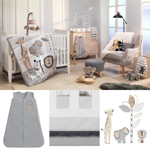 Lambs & Ivy Jungle Safari Gray/Tan/White Nursery 6-Piece Baby Crib Bedding Set - Image 2