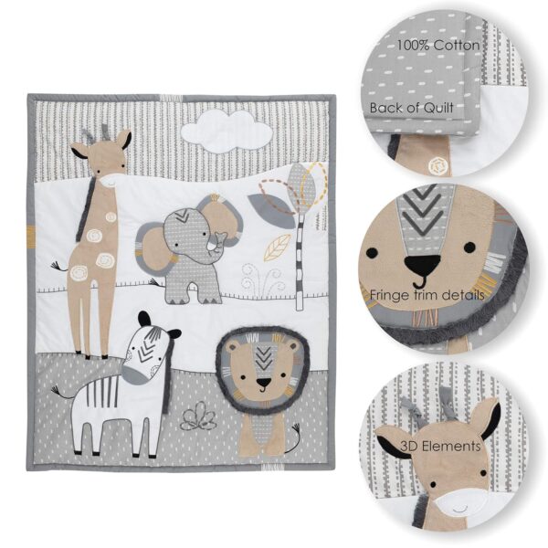 Lambs & Ivy Jungle Safari Gray/Tan/White Nursery 6-Piece Baby Crib Bedding Set - Image 4