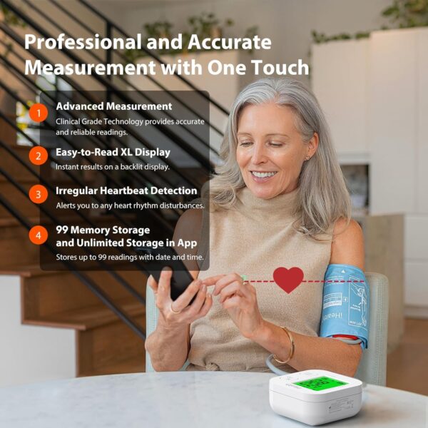 iHealth Track Smart Upper Arm Blood Pressure Monitor with Wide Range Cuff That fits Standard to Large Adult Arms - Image 2