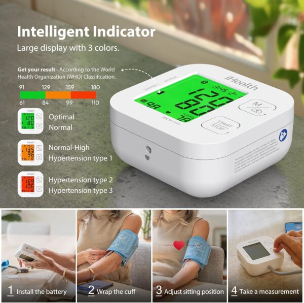iHealth Track Smart Upper Arm Blood Pressure Monitor with Wide Range Cuff That fits Standard to Large Adult Arms - Image 3