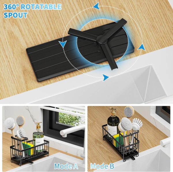 Cisily Black Sponge Holder for Kitchen Sink, Sink Caddy Organizer with High Brush Holder, Kitchen Countertop Organizers and Storage Essentials - Image 2